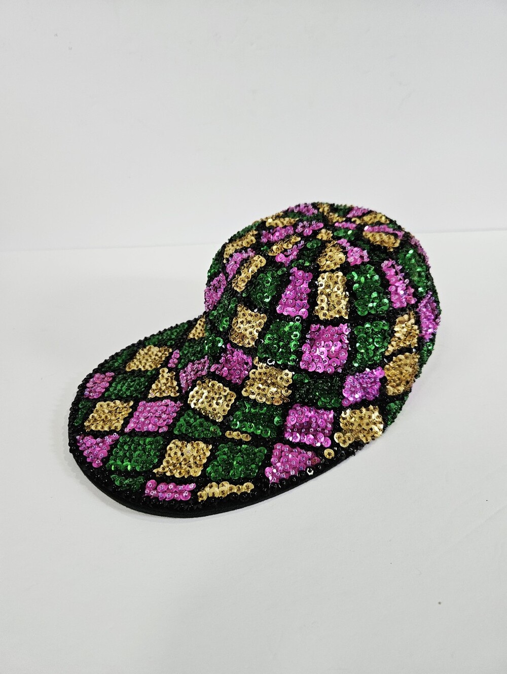 Vintage JC '80s New Orleans Sequined Harlequin Pattern Marti Gras Baseball Hat